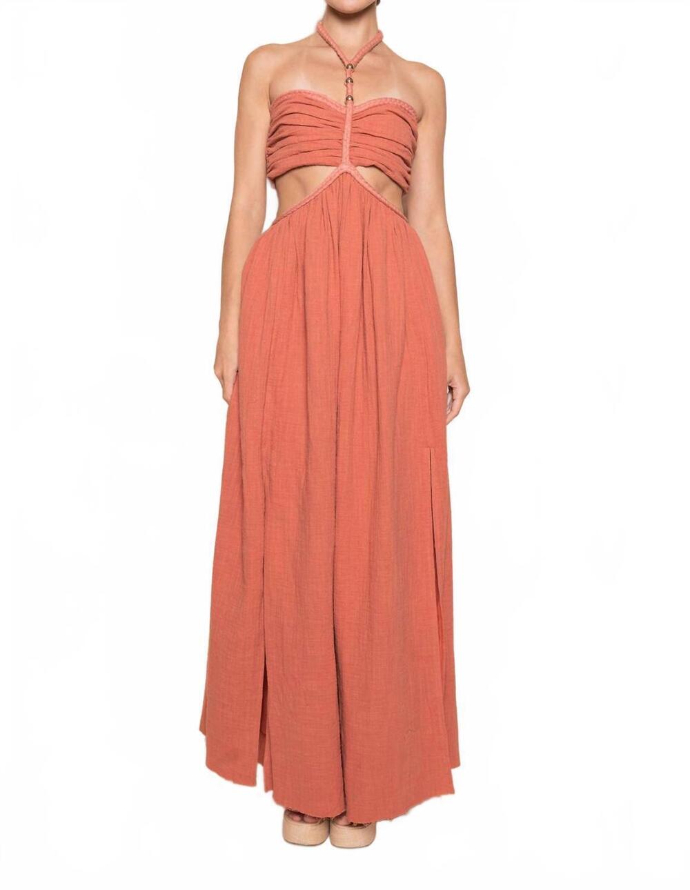 NEW FORE COLLECTION greek roped maxi dress in orange